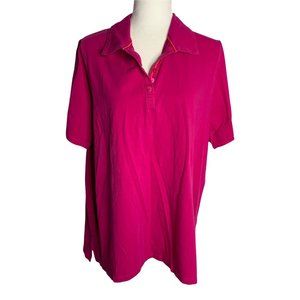 Catherines Short Sleeve Polo Shirt 14 Pink Buttons Collared Stretch Knit